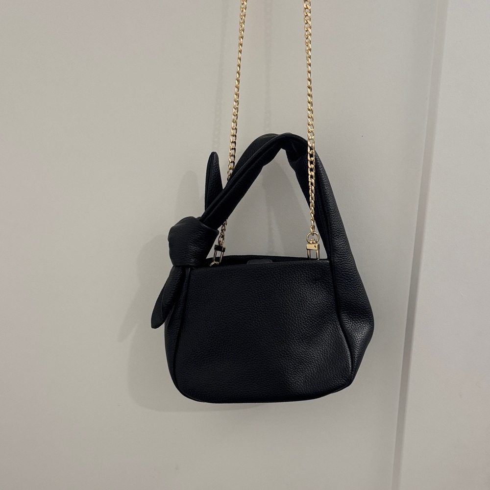 Quince Black Shoulder Bag with Gold Chain